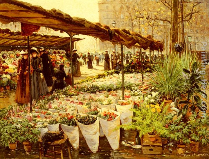 Marche Aux Fleurs A La Madeleine painting - Theodor von Hoermann Marche Aux Fleurs A La Madeleine art painting